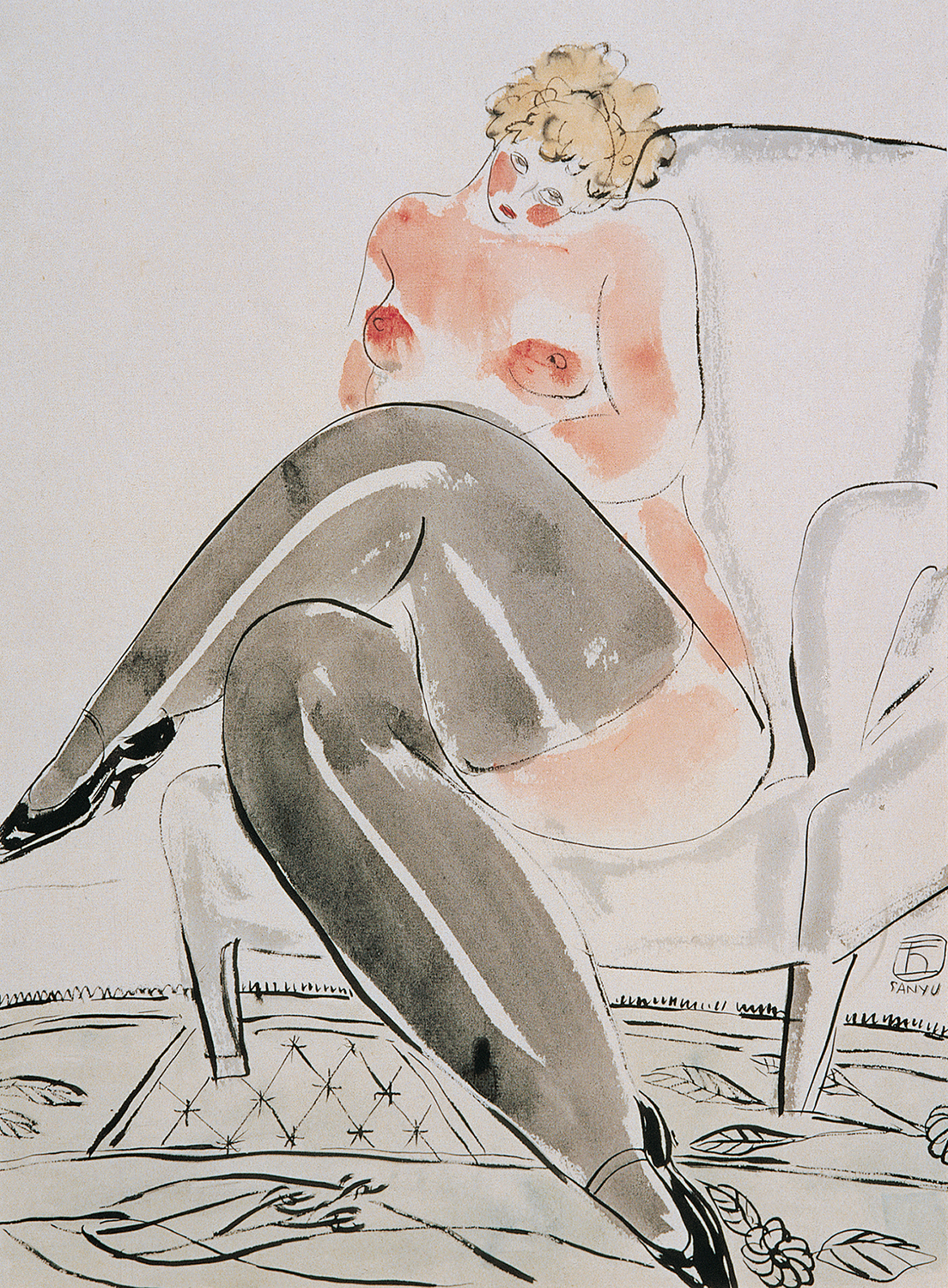 Seated Nude with Black Stockings, Crossed legs